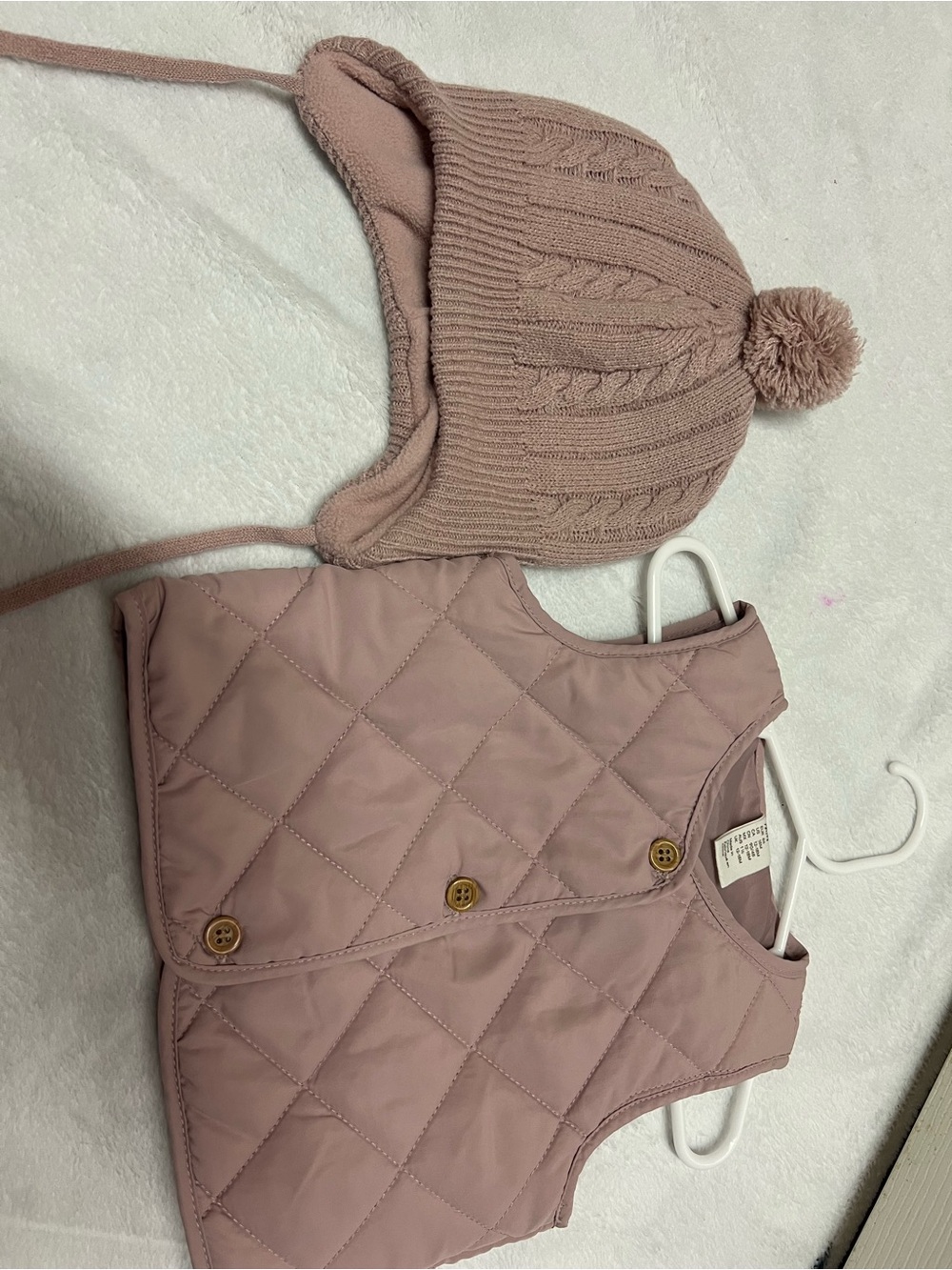 H&M Kids Quilted Vest & Knit Pom Hat - Dusty Mauve
